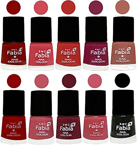 Image of SMC Fabia ALL IN ONE (PACK OF 10), Long Lasting Glossy Nail Polish, 6 ml Each, All Vibrant Colours,02364