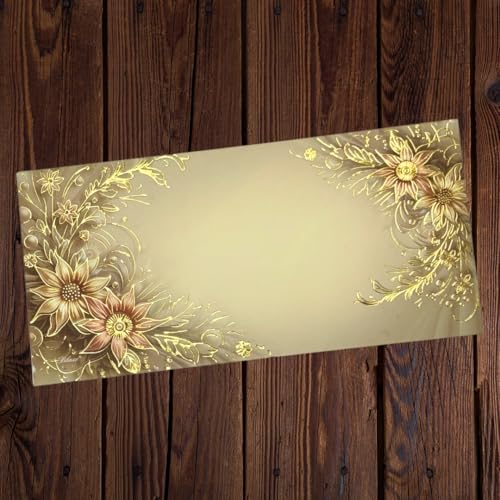 Image of Pack of 20, Golden Petal Charm Design Fancy Shagun Envelopes for Gifting Money Rectangle Shape Velvet Finish Paper Designer Sagan Lifafa Wedding Cash, 19 X 9 cm, Mocha Beige Color