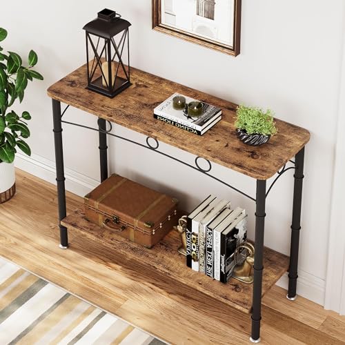 IDEALHOUSE 2024 New Console Table – Retro Sofa Table with Storage, 2 Tier Entryway Table with MDF and Metal, Elegant Design for Living Room, Entryway, Hallway