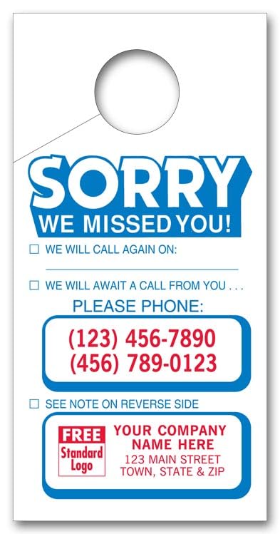 5Forms 34 Sorry We Missed You Doorknob Hanger 3 x 6
