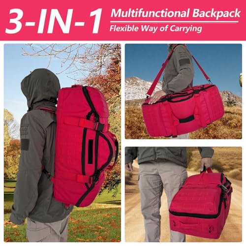 Image of Hannibal Tactical 65L Large Duffle Bag, 3-in-1 Tactical Backpack MOLLE Pack for Sports, Gym, Outdoor, Red