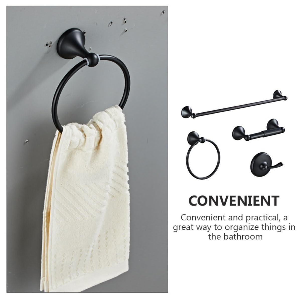 Acero Inoxidable, Anillo para Colgar Toallas de Baño Negro