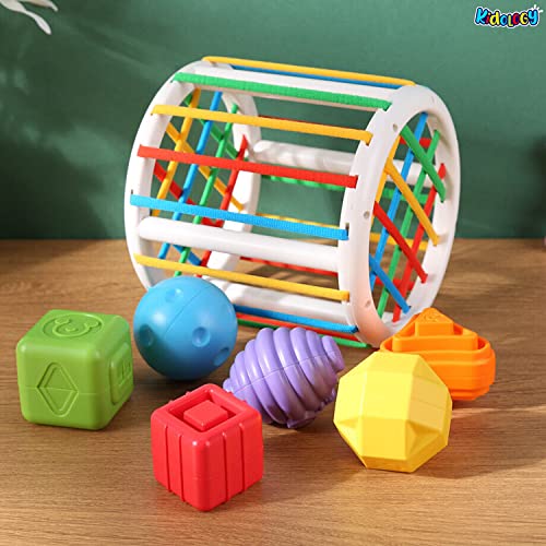 Image of Kidology Baby Cylindrical Shape Sorting Toy | Montessori Sensory Toys with 6 Blocks Colorful Cube | Shape Sorting Bin with Elastic Bands Fine Motor Skill Early Learning Preschool Educational