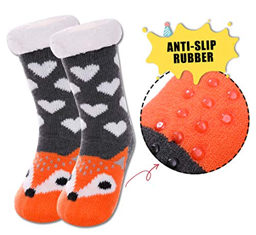 Yebing Kids Boys Girls Slipper Socks Cute Animal Fuzzy Winter Warm Fleece Lining Christmas Socks With Grippers2