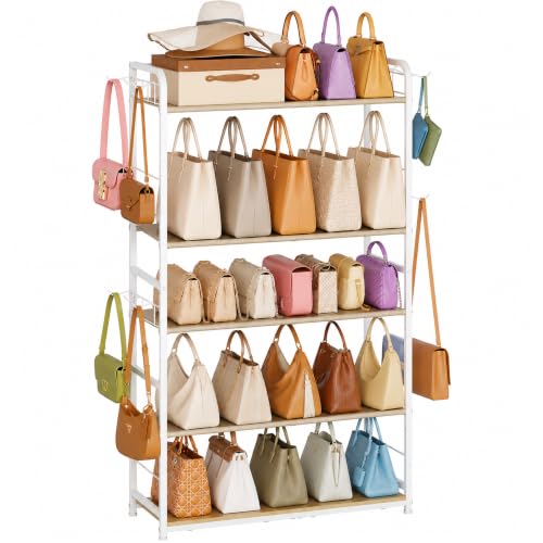 5-Tier Tall Purse Rack with Hooks