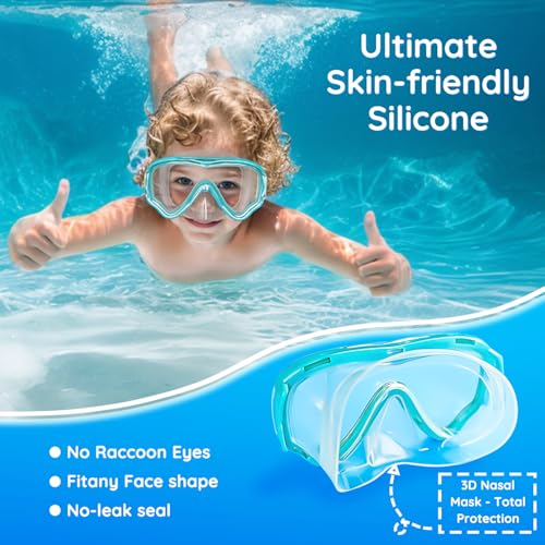 Image of MOMUSE Kids Swim Goggles 3-14 with Soft Fabric Strap, 3D No-Leak Nose Cover | No Hair Pulling, Mirrored Shatterproof Lens, Anti-Fog & UV Protection, Diving Mask Swimming Goggles Toddler /Youth Boys Girls