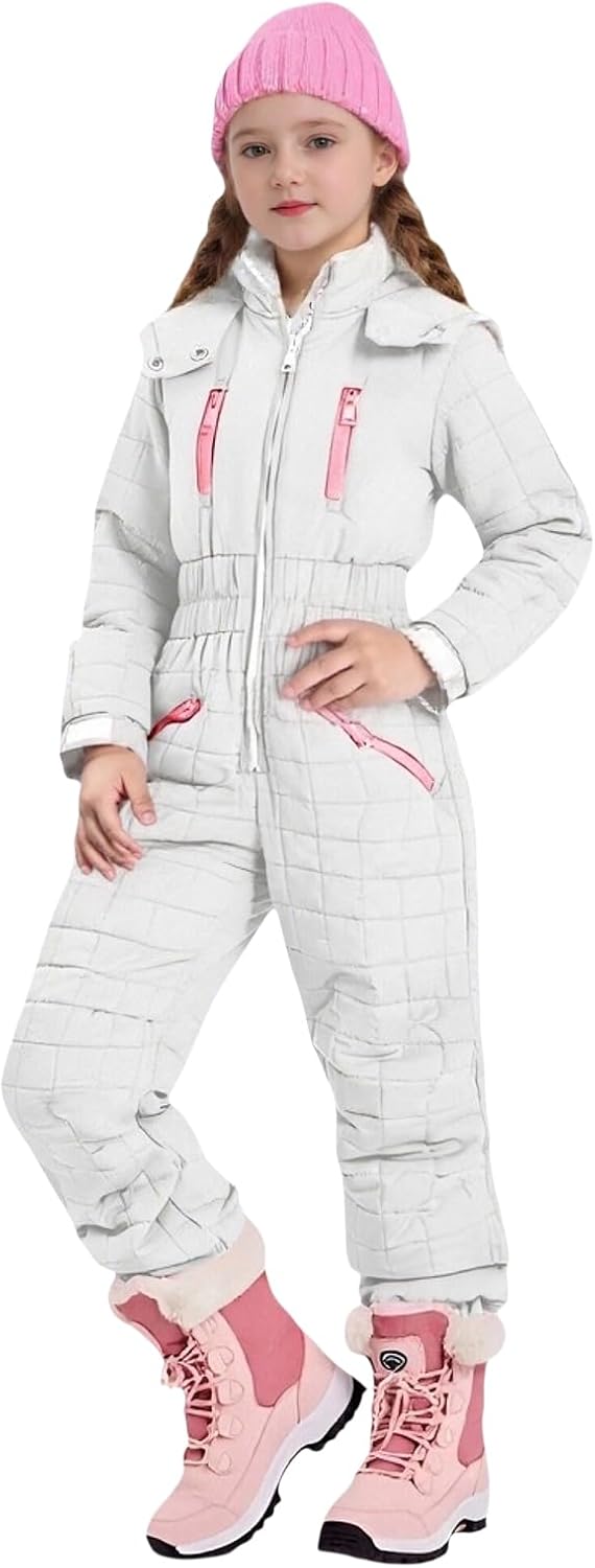 Snow Suits for Girls Hooded Jacket Waterproof Insulated Ski Suit Kids One Piece Snowsuit Winter Coat Windproof Jumpsuit