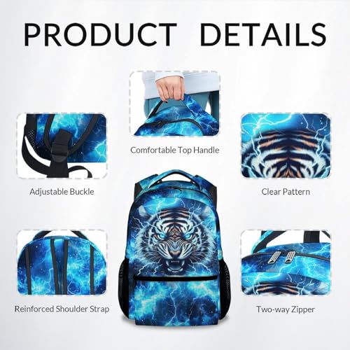 School Backpack for Boys - Cool Tiger Bookbag for Teens Kids - 17 Inch Backpacks for Primary Middle College4