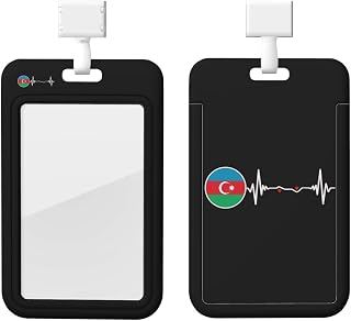 Azerbaijan Flag Heartbeat Azerbaijani Pride Eco-Friendly Abs Vertical Id Badge Holder Lanyard Strap Staff Offices6