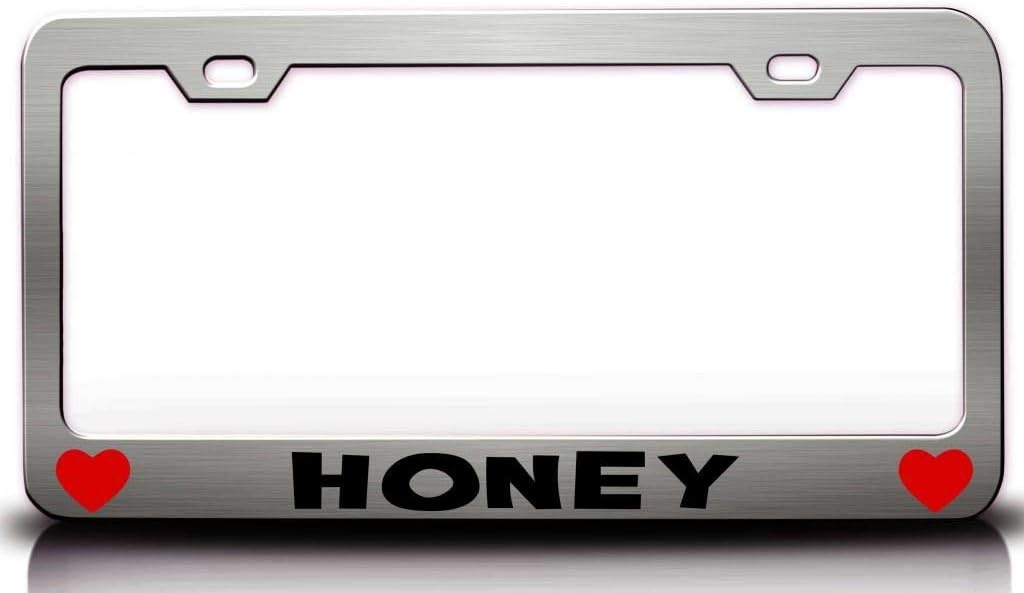 Honey w/Hearts Metal Car SUV Truck License Plate Frame Ch b83