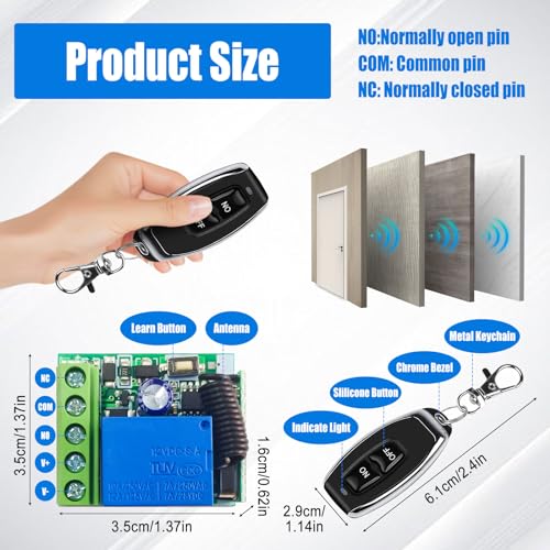433Mhz Wireless Fernbedienung Schalter DC 12V 1CH RF Relais Empfänger Modul mit Sender, lange Strecke für Garagentor Opener (2Receiver+5Fernbedienungen)