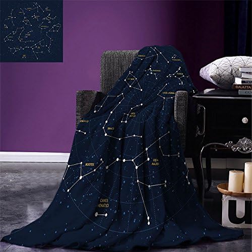 smallbeefly Constellation Throw Blanket Sky Map Andromeda Lacerta Cygnus Lyra Hercules Draco Bootes Lynx Warm Microfiber All Season Blanket for Bed or Couch Dark Blue Yellow White