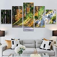 SIGNWIN 5 Panel Canvas Wall Art Green Forest for Home Decorations Ready to Hang - 60