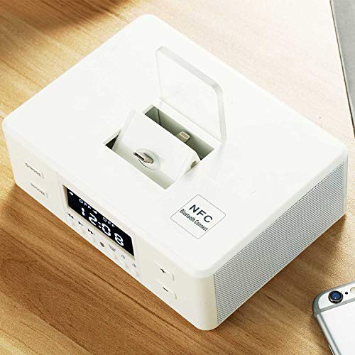 Preisvergleich Produktbild HXWS Drahtloser Bluetooth UI-Lautsprecher, Unterstützung Dual Wecker FM Radio Bluetooth NFC drahtlose Kommunikationstechnologie, geeignet für Hotelzimmer Bedside Radiowecker,1white