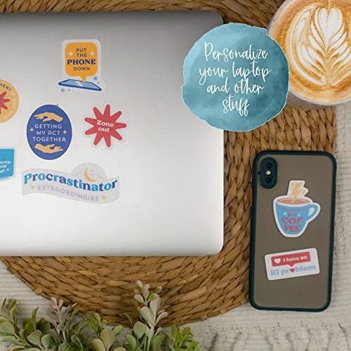 Navy Peony Not Today Relatable Quote Stickers (29 Pieces) - Retro, Waterproof, Large | Funny Adulting Stickers for Water Bottles, Laptops, Scrapbooks