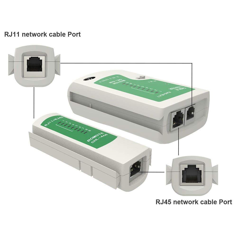 XIKKART Lan Tester, RJ45 And RJ11 Network Cable Tester With 9V Battery, LED Indicators RJ12 CAT5 CAT 6 UTP Ethernet Lan Cable Tester Test Tool For Internet Broadband Connection Test, Battery 3