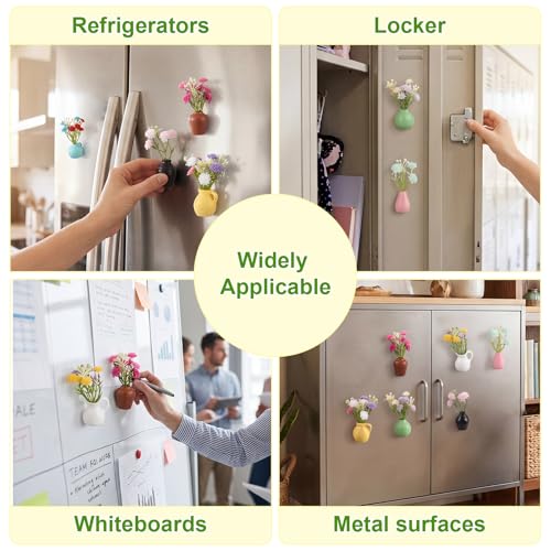 Cute Mini Vase Magnets for Fridge, Refrigerator Magnets Decorative - 8 Pcs Small Resin Vases with Artificial Flowers, Kitchen Decor Office Locker Whiteboard Gifts — view 6