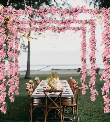 Image of Nutts Artificial Bougainvillea Silk Vines Creepers Hanging Flower Garland for Wedding & Home Decoration, Flower Garland (2, Baby Pink)