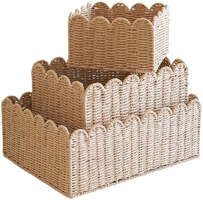 Amazon.com: HyRam Scalloped Edge Basket, Wicker Storage Baskets, Hand ...