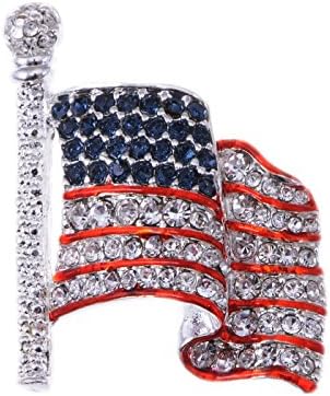 Alilang Silver Tone Crystal Rhinestone 4th of July American USA Flag Patriotic Pin Brooch, Flag
