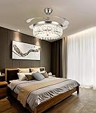 CosCosX Crystal Ceiling Fans with Lights,42 Inch LED 3 Color Remote Control Retractable Invisible Blades,3 Speeds Indoor Ceiling Light Kits with Fans for Decorate Living Room Bedroom