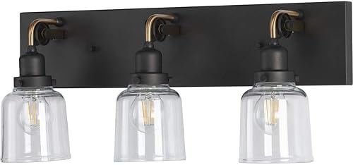 Miniatura 2 de Progress Lighting Rushton Collection - Lámpara de tocador de baño de cristal transparente con 3 luces, color grafito