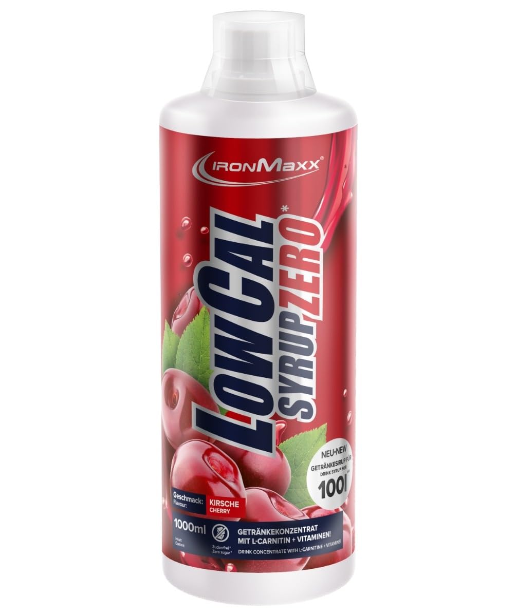 IronMaxx LowCal Syrup Zero - Kirsche 1000ml | zuckerfreies Getränkesirup 1:100 ergibt 100l Getränkemischung | Getränkekonzentrat mit 22mg L-Carnitin und 19mg Magnesium pro Portion