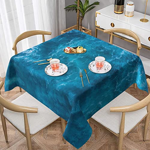 YETTA YANG Ocean Waves Teal Turquoise Blue Waterproof Picnic Party Square Table Cloth Cover Decorations Fabric 60 X 60 Inches Square Tablecloth for 30-46 Inch Home Dining Room Kitchen Decor