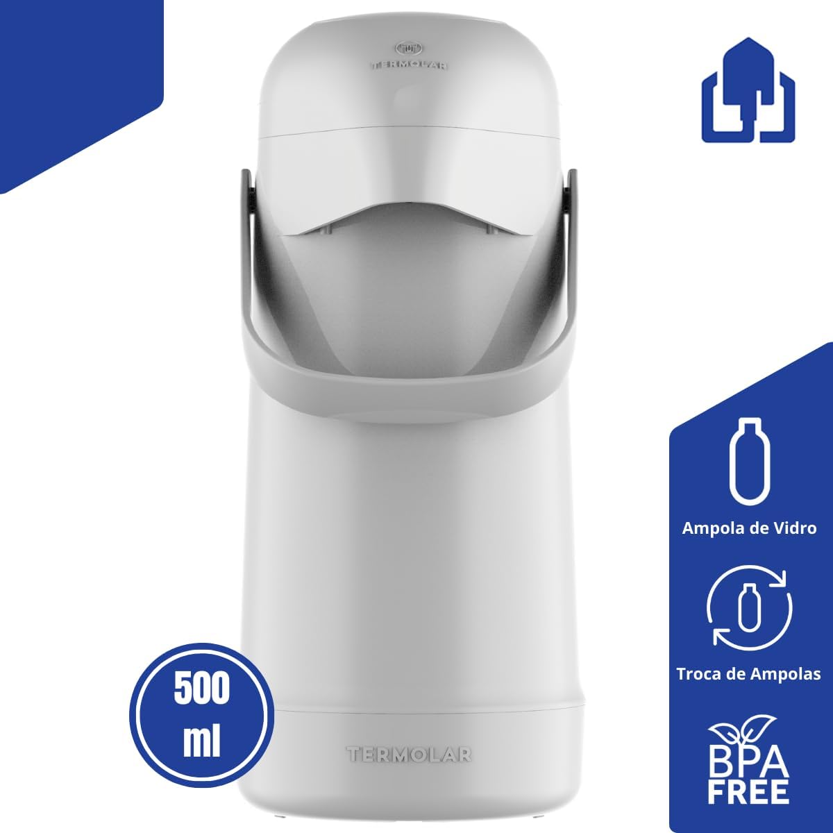 Garrafa Térmica Magic Pump Bomba de Pressão 500ml Branco