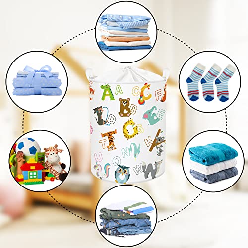 Clastyle 45L Cute Animal Alphabets Collapsible Laundry Hamper Waterproof Owl Elephant Kids Laundry Basket With Drawstring For Bedroom, 14.2 * 17.7 In #TOP5