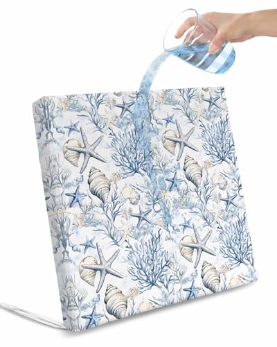 Blue Coastal Outdoor Cushion Chair Cover Set of 2 - Waterproof Couch Seat Covers, Ocean Coral Starfish Conch Sea Watercolor Patio Furniture Protector Cushions Slipcovers for Sofa/RV, 20