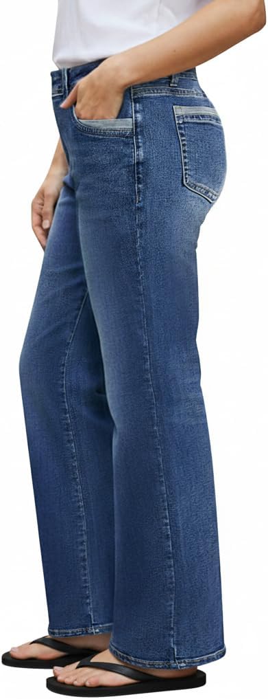 Madrirdma Wide Leg Jeans for Women Mid Waist Straight Stretch Wash Denim Jeans - Image 2