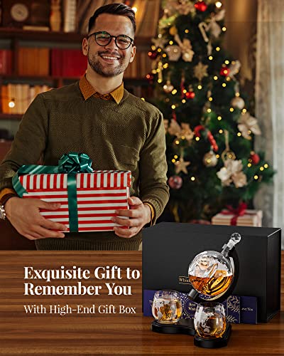 Father's Day Gifts For Men Dad, Kollea 30.4 Oz Globe Whiskey Decanter Set With 7 Color Rgb Light, Cool Liquor Dispenser With 2 Glasses For Home Bar, Unique Mens Birthday Gift Ideas For Bourbon #TOP6