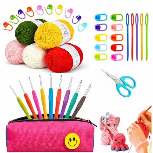 Image of Crochet Kit with Soft Grip Handles - Full Crochet Hook Set for Beginners & Yarn Lovers - Ergonomic Crochet Tools for DIY Craft & Gifting (Crochet Kit 31 pcs)