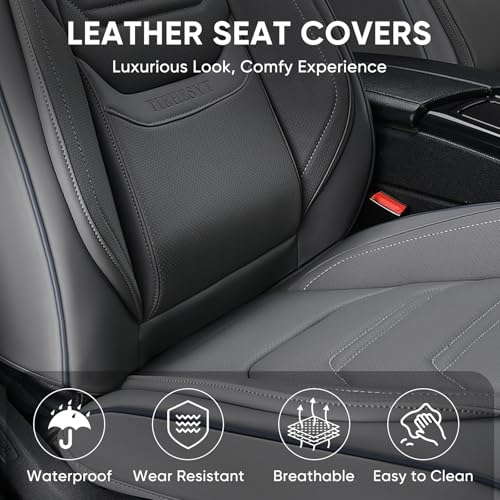 Image of TIEHESYT Leather Seat Covers Front Pair with Lumbar Support & Headrest, Breathable and Waterproof Car Seat Cover, Universal Seat Covers for Cars, Trucks, SUVs, Airbag Compatible, Gray
