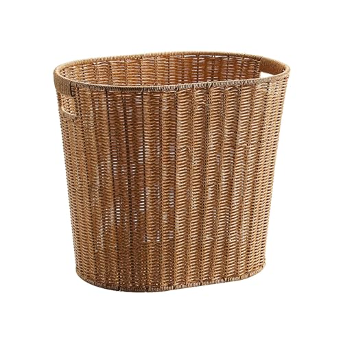 Panier à linge en plastique tressé style rotin avec poignées pour salle de bain