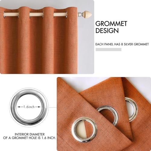 Image of MIULEE Linen Curtains for Bedroom 100% Blackout Thermal Insulated Orange Grommet Room Darkening Curtains & Drapes Fall Decor for Living Room 52 x 90 Inch (2 Panels)