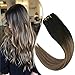 Produktbild YoungSee Voller Kopf Clip in Extensions Ombre Schwarz bis Dunkelbraun mit Aschblond Doppelt Tressen Balayage Clip in Haarverlangerung 7 Tressen Glatt Clip Extensions Echthaar 120g 45cm