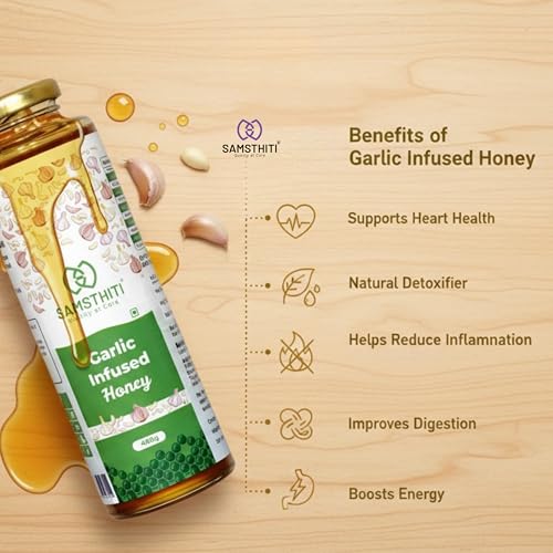 Image of SAMSTHITI Garlic Infused Honey Organic Original Honey Best For Healthy & Tasty || Pack of 1 || 480gram