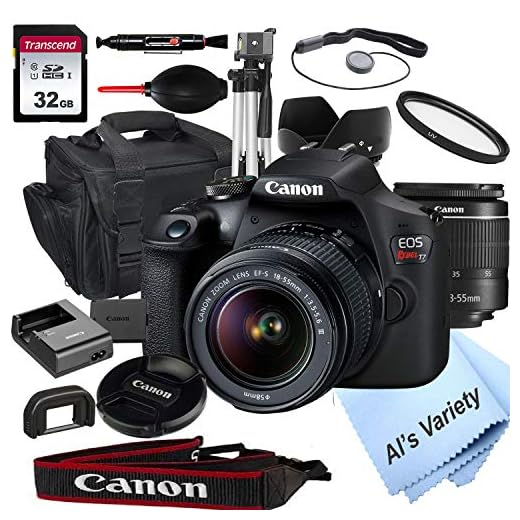 Canon EOS Rebel T7 DSLR Camera with 18-55mm f/3.5-5.6 Zoom Lens + 32GB Card, Tripod, Case, and More (18pc Bundle)