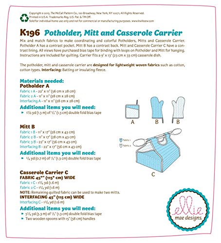 KWIK-SEW PATTERNS K0196 Potholder/Mitts and Casserole Carrier, One Size only - Thumbnail 3
