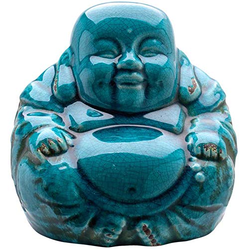 Piccolo Crackle Blu Laughing Buddha Ornamento