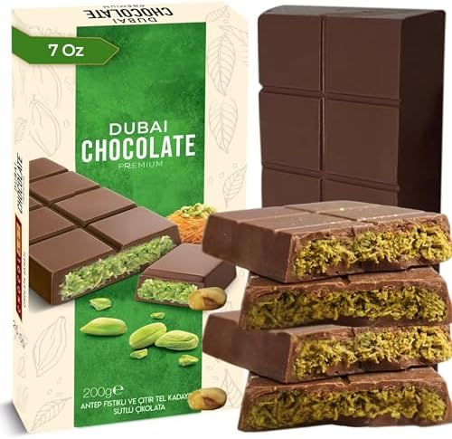 Chobella Dubai Chocolate Bar Pistachio, 7oz, Premium Dubai Chocolate Bar with Pistachio Cream and Kataifi, Viral Candy with Shredded Phyllo Dough, Knafeh