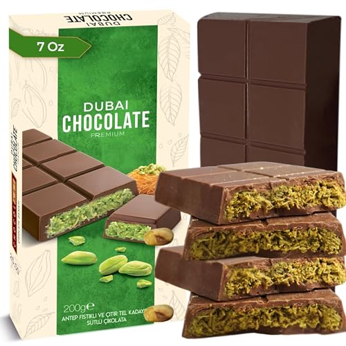 Chobella Dubai Chocolate Bar Pistachio, 7oz, Premium Dubai Chocolate Bar with Pistachio Cream and Kataifi, Viral Candy with Shredded Phyllo Dough, Knafeh