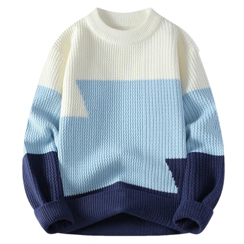 Mens and Winter Soft Warm Sweaters Striped Stitching Long-Sleeved Sweater Men Casual Loose Pullover