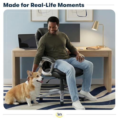 Image of Serta Bryce Executive Office Chair - Ergonomic Computer DeskChair with Lumbar Technology - Adjustable Height - Memory Foam Body Pillows - 360 Swivel Rolling Base - Bonded Leather - Black