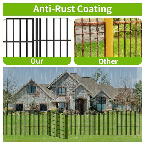 Image of Toolterritary 5 Panels No Dig Garden Fence with Gate, 32 in(H) X12.1 ft(L) Metal Fence Panels, Thickened Rustproof Garden Fencing, Animal Barrier for Dogs, Rabbits, and Patio