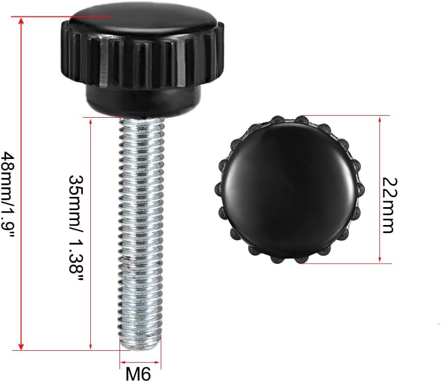 Boxonly Knurled Thumb Screw for Saw Drill Press Lathe and Routing Jigs Packaging Machinery Printing Equipment Clamping Knobs Grip Threaded Hand Bolt Knobs M6 x 35mm 4pcs - Image 2