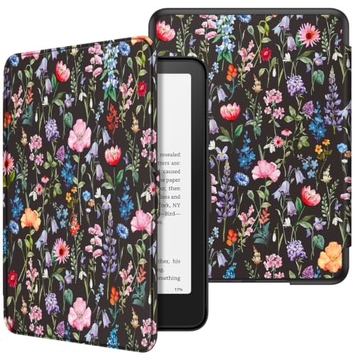 Image of Fintie Slim Case for 7 inch Kindle Paperwhite 12th Gen 2024 & Kindle Colorsoft | Lightweight PU Leather Hard Back Shell Cover, Magnetic Closure, Auto Wake /Sleep, for Kindle Paperwhite 2024, Black Floral