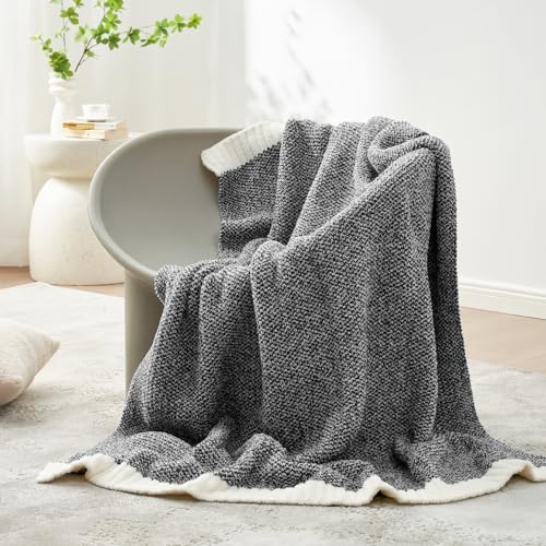 Image of Snuggle Sac Heather Black Throw Blanket for Couch 50x70 inches, Super Soft Warm Blankets Cozy Knit Fuzzy Plush Lightweight Oversized Throws for Sofa, Bed, Camping, Picnic, Black, 50 inch x 70 inch